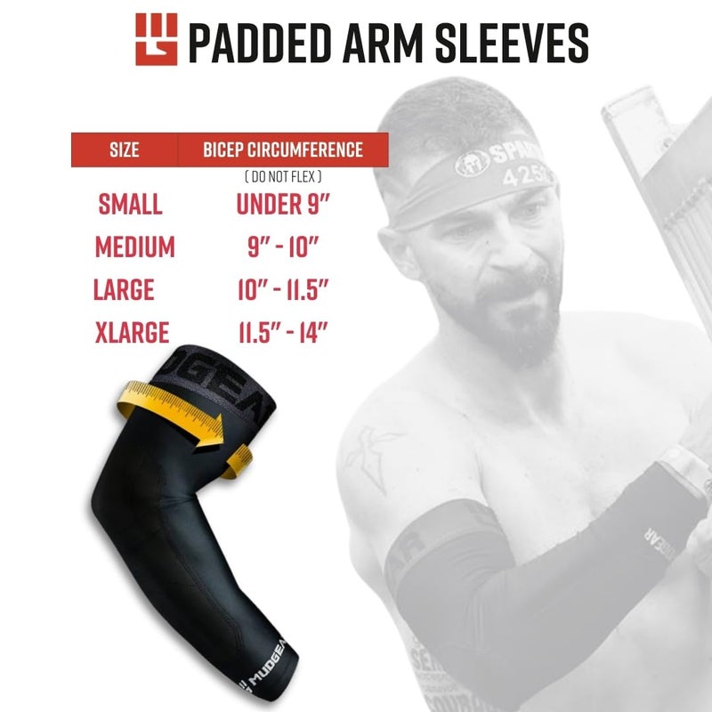MudGear Padded Arm Sleeves, Compression Elbow Protection with Non-Slip Sweat-Resistant Design for OCR, Baseball, Football, Ideal for Men, Women and Youth, Large, Black/Gray - Image 5